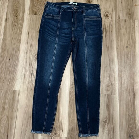 Kancan High Rise Front Seam Skinny Jeans Zip Pocket Dark Wash Women’s 32 - Picture 2 of 5